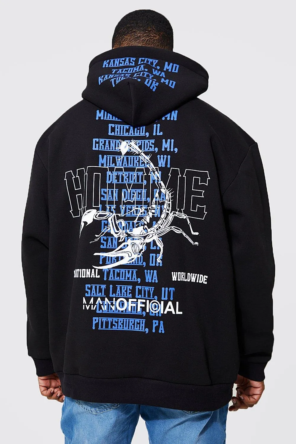 Plus Loose Scorpian Print Rib Neck Hoodie