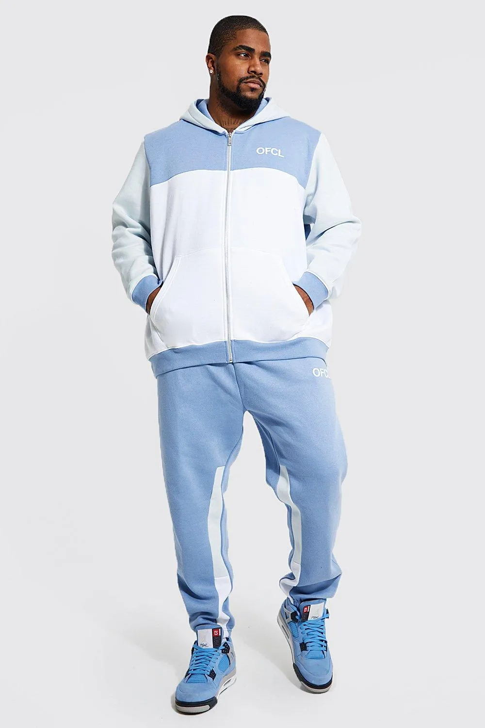 Plus Ofcl Colour Block Zip Hooded Tracksuit | boohooMAN UK