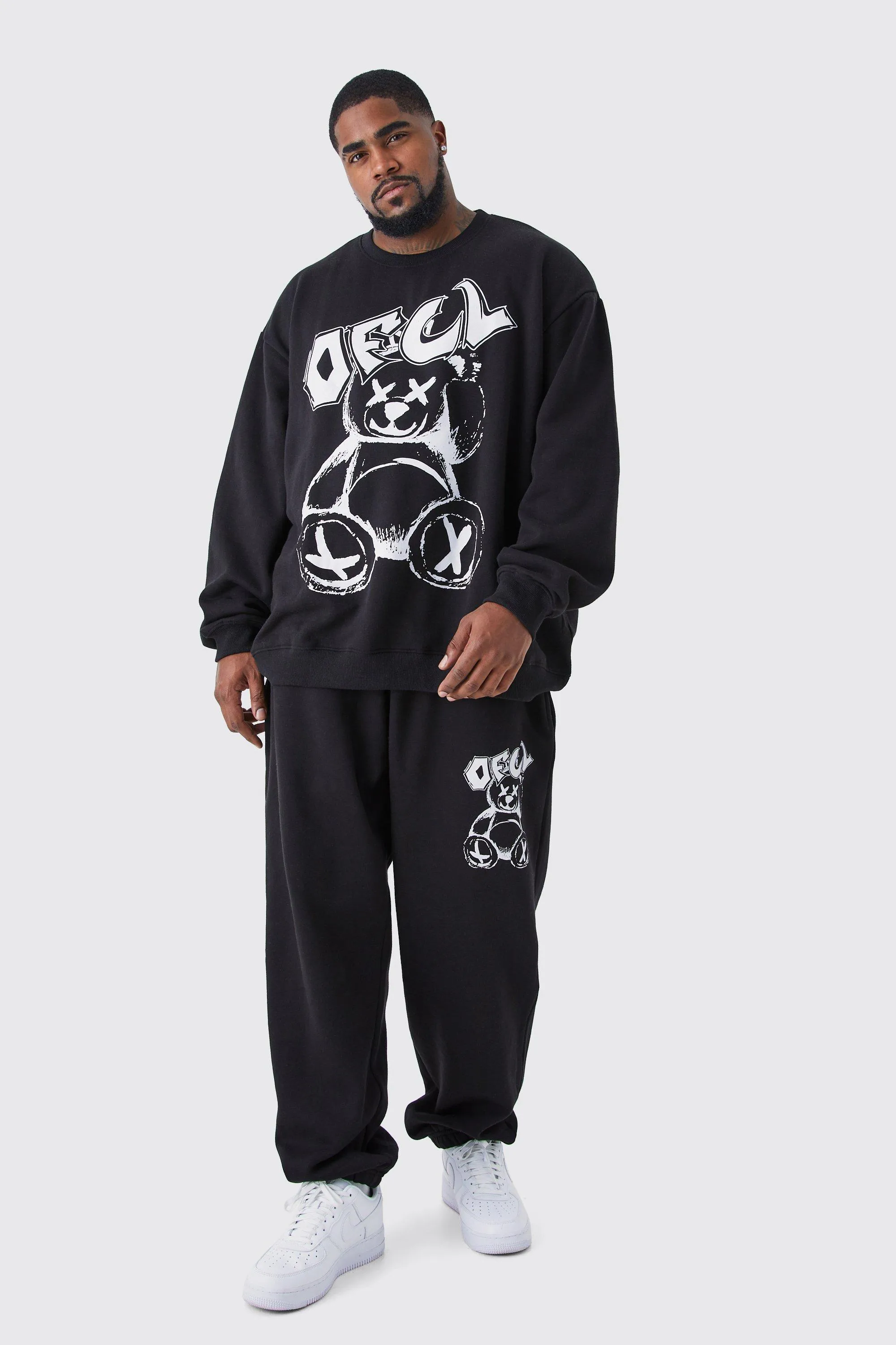 Plus Oversized Teddy Graphic Sweat Tracksuit