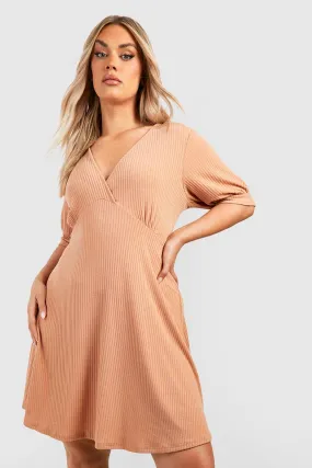 Plus Rib Wrap Skater Dress