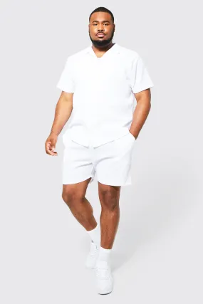 Plus Short Sleeve Crinkle Shirt And Short Set | boohooMAN UK