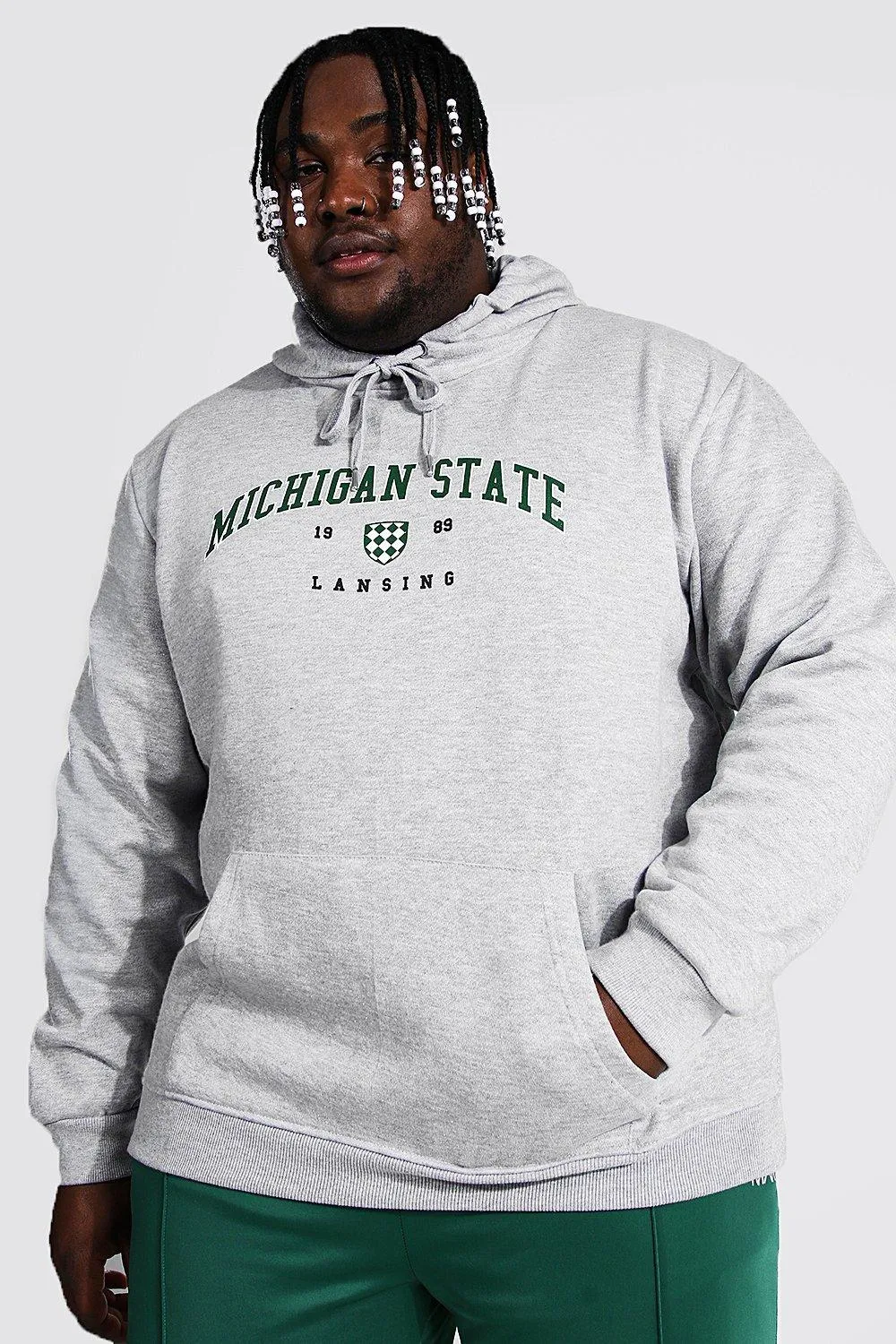 Plus Size Michigan State Varsity Hoodie | boohooMAN UK