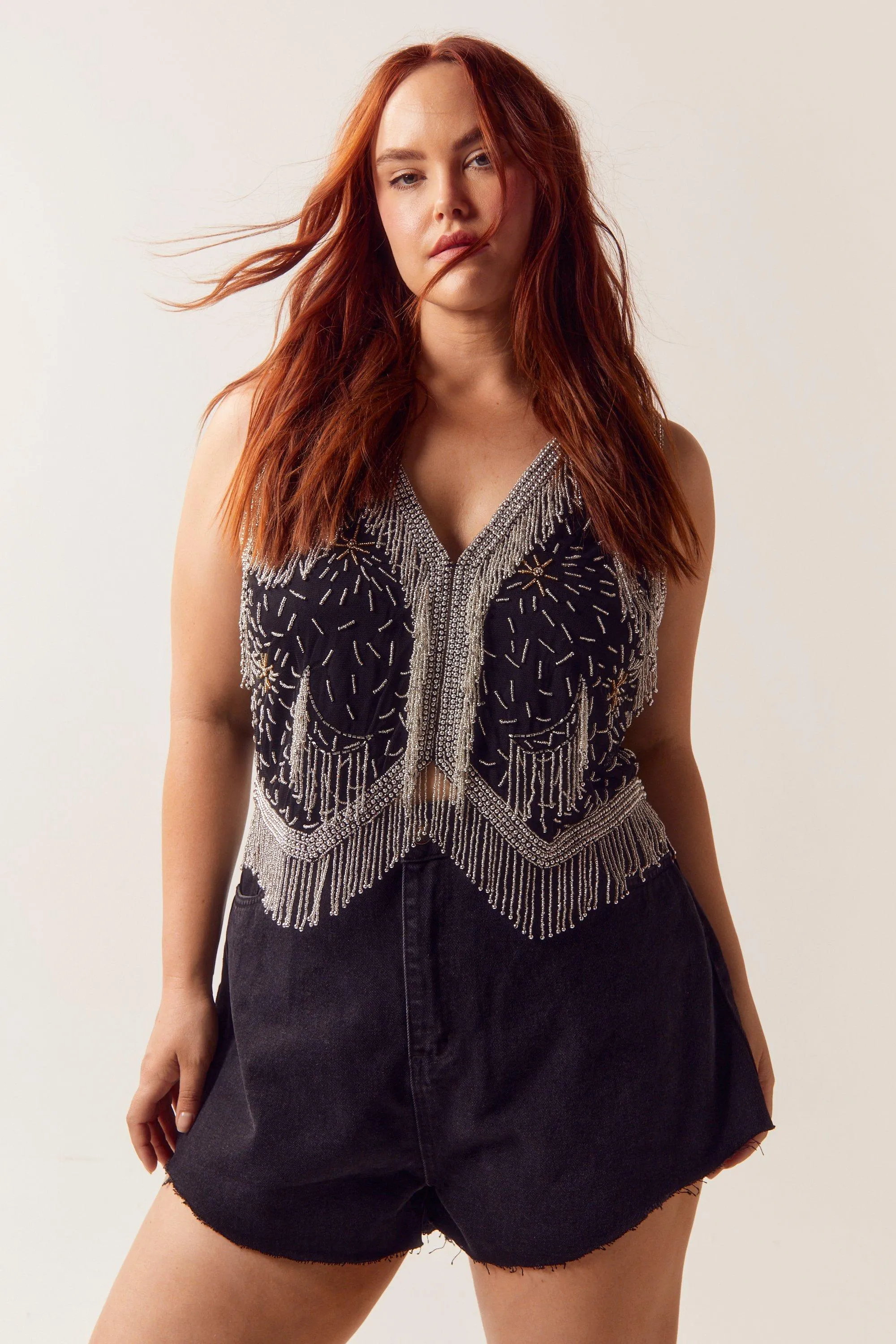 Plus Size Tassel Beaded Celestial Vest