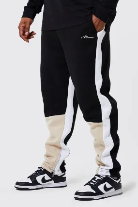 Plus Slim Fit Man Colour Block Joggers | boohooMAN UK
