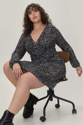 Plus Spot Print Wrap Mini Dress