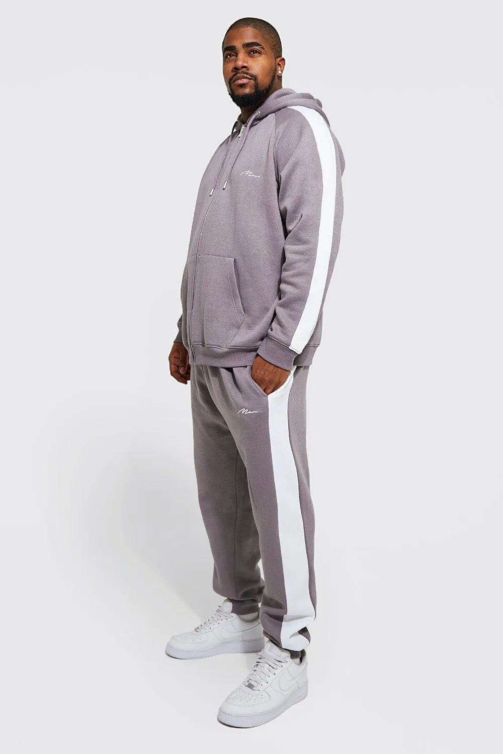Plus Zip Through Man Colour Block Tracksuit | boohooMAN UK