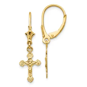 Polished Crucifix Lever Back Earrings in 14k Yellow Gold