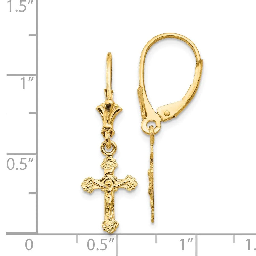 Polished Crucifix Lever Back Earrings in 14k Yellow Gold