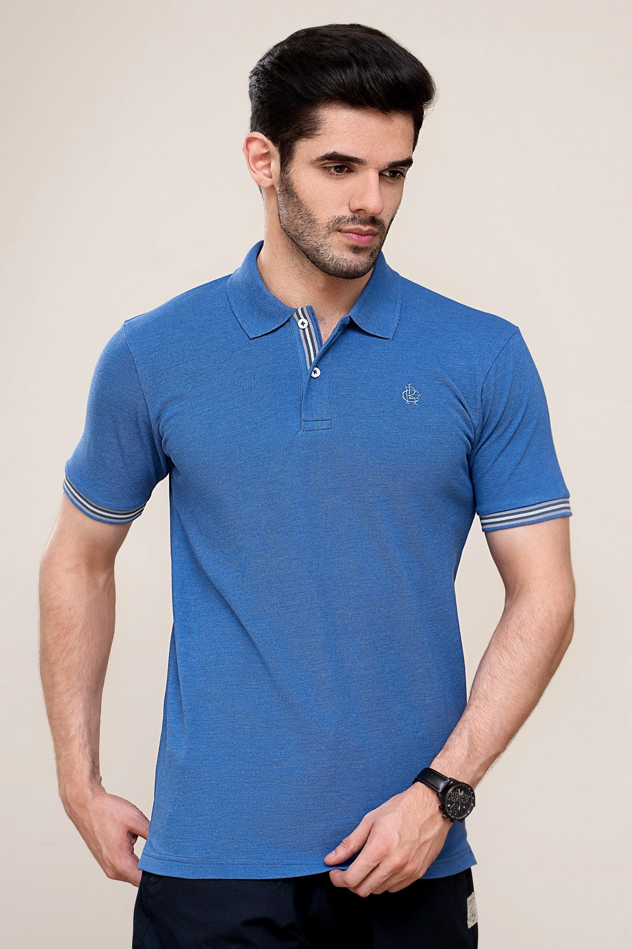 POLO SHIRT PIQUE MELANGE BLUE