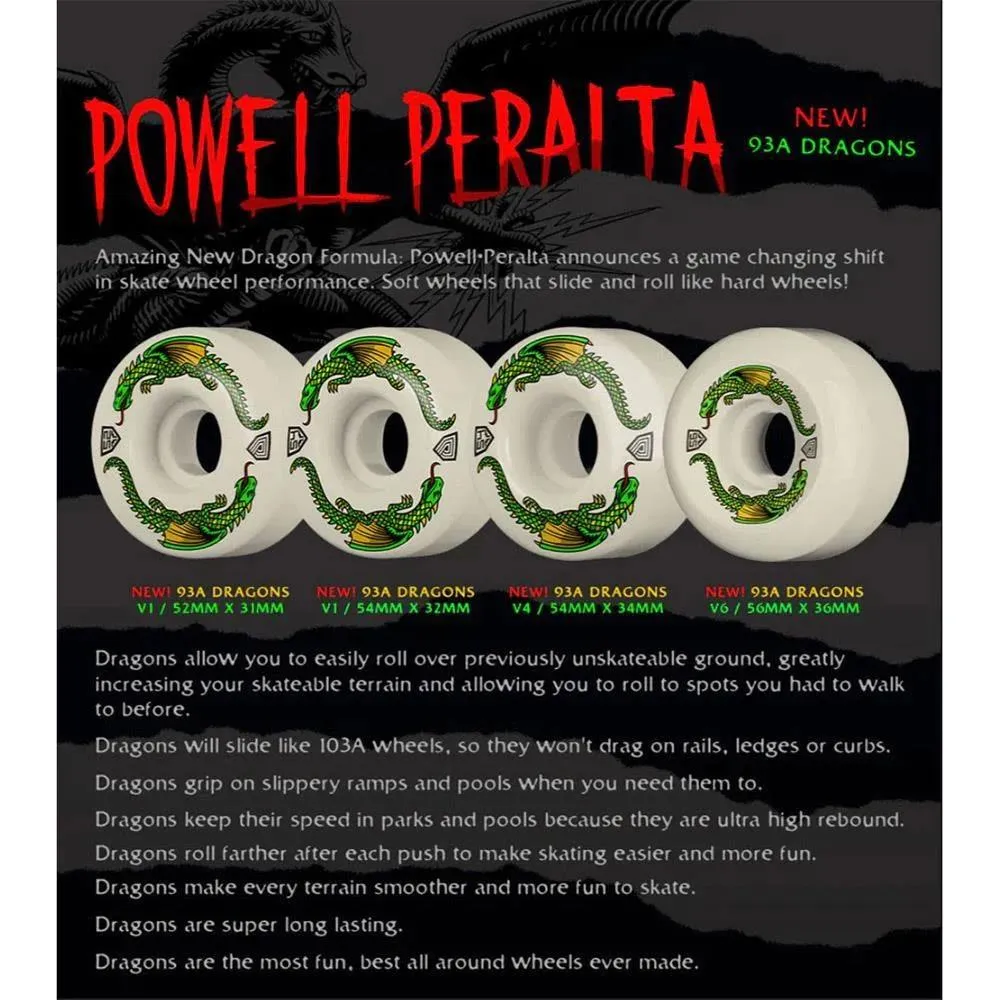 Powell Dragon Formula 93A Skateboard Wheels Off White AA Nano Cubic 52mm x 36mm
