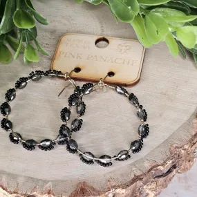 PP Black Beaded Scallop Circle Earrings