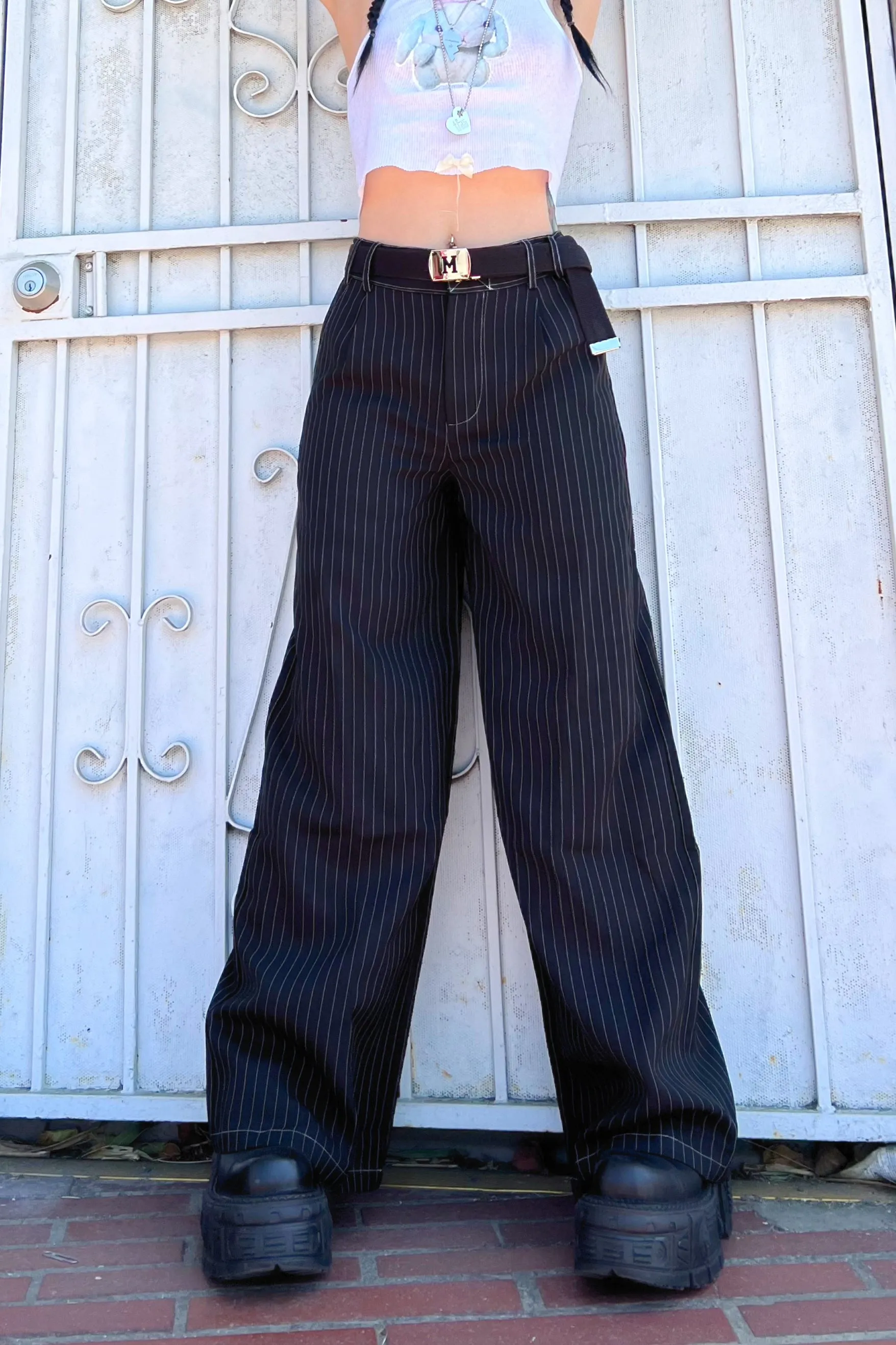 PRE-ORDER: Clerks Pinstripe Wide-Legged Pants