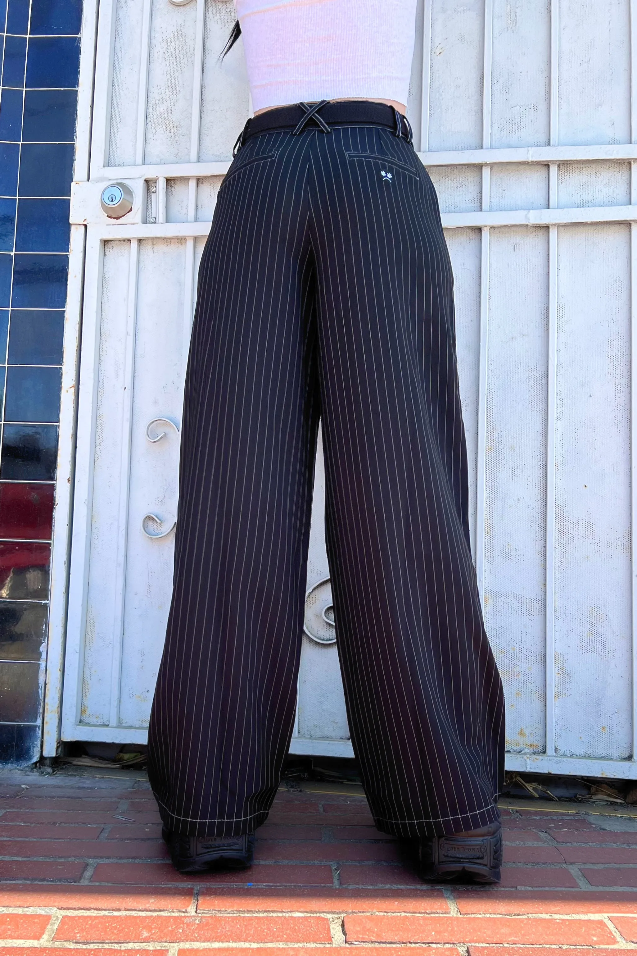 PRE-ORDER: Clerks Pinstripe Wide-Legged Pants