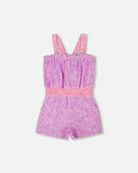 Printed Terry Cloth Romper Vibrant Pink And White