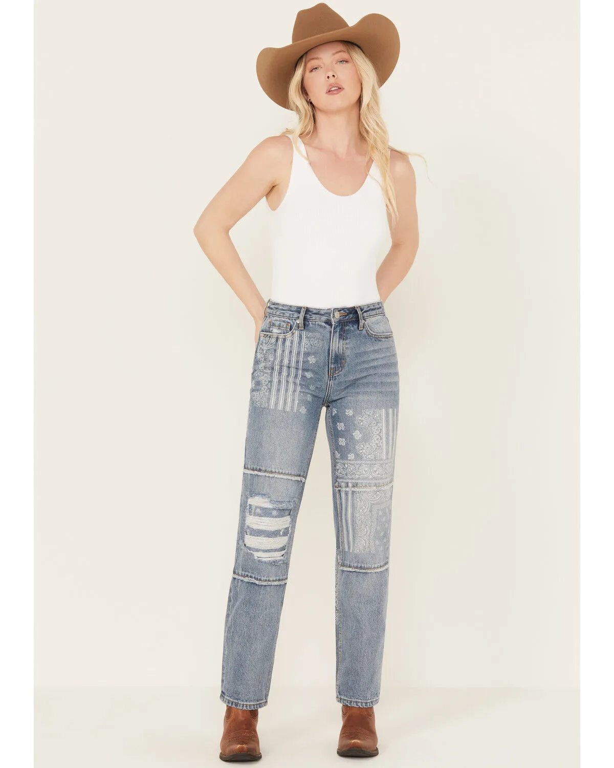 Product Name:  Cleo + Wolf Women's Astoria Medium Wash High Rise Straight Jeans