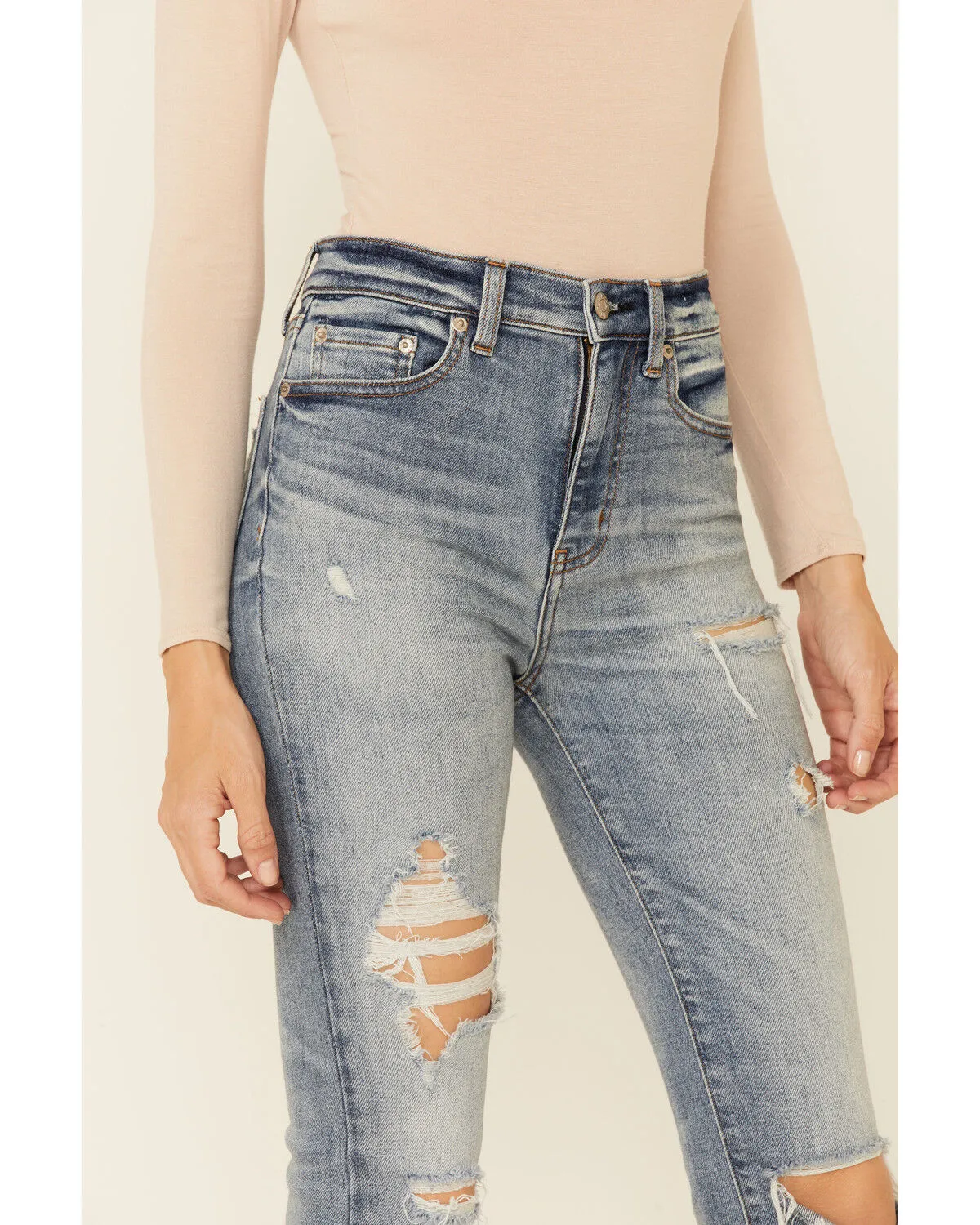 Product Name:  Daze Denim Women's Light Wash Distressed High Rise Straight Jeans