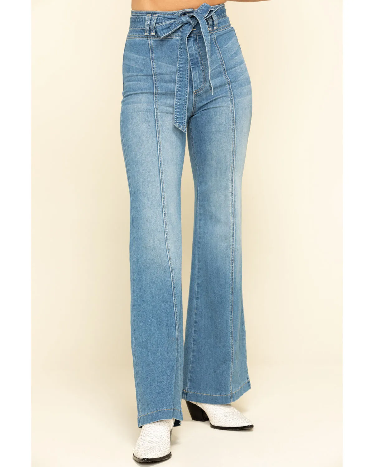 Product Name:  Flying Tomato Women's Denim Tie Front Flare Jeans