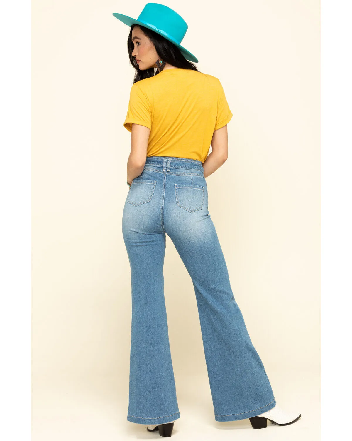 Product Name:  Flying Tomato Women's Denim Tie Front Flare Jeans