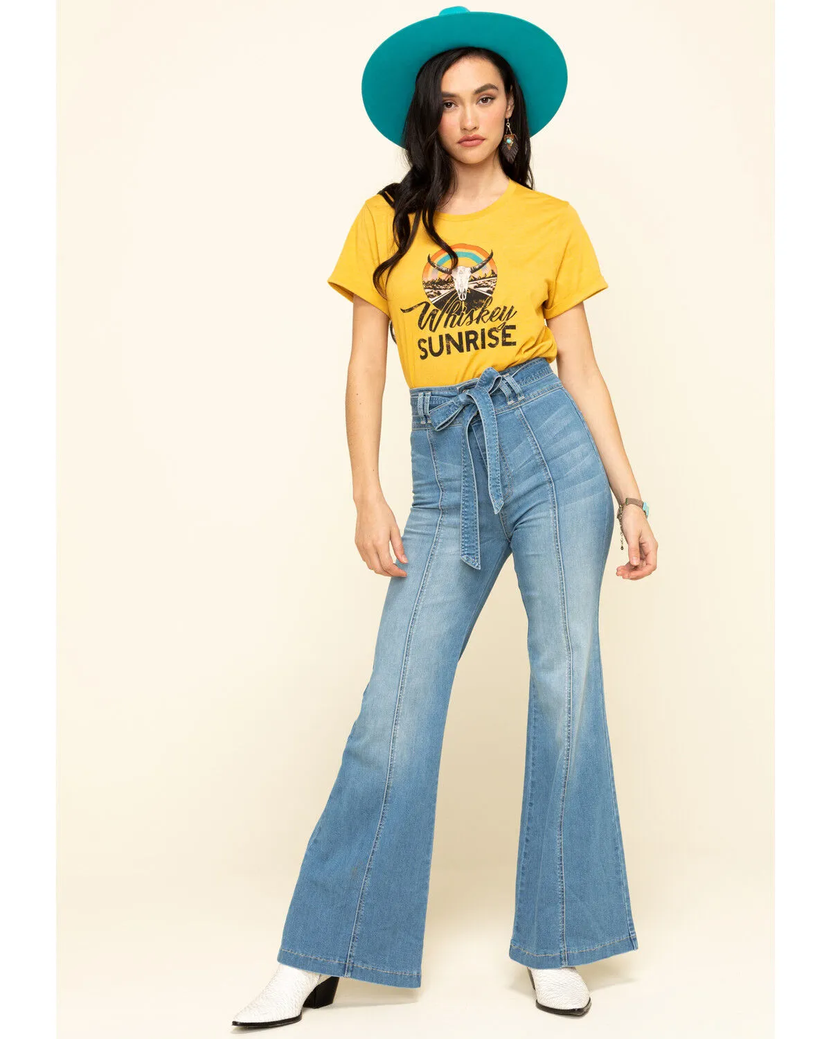 Product Name:  Flying Tomato Women's Denim Tie Front Flare Jeans