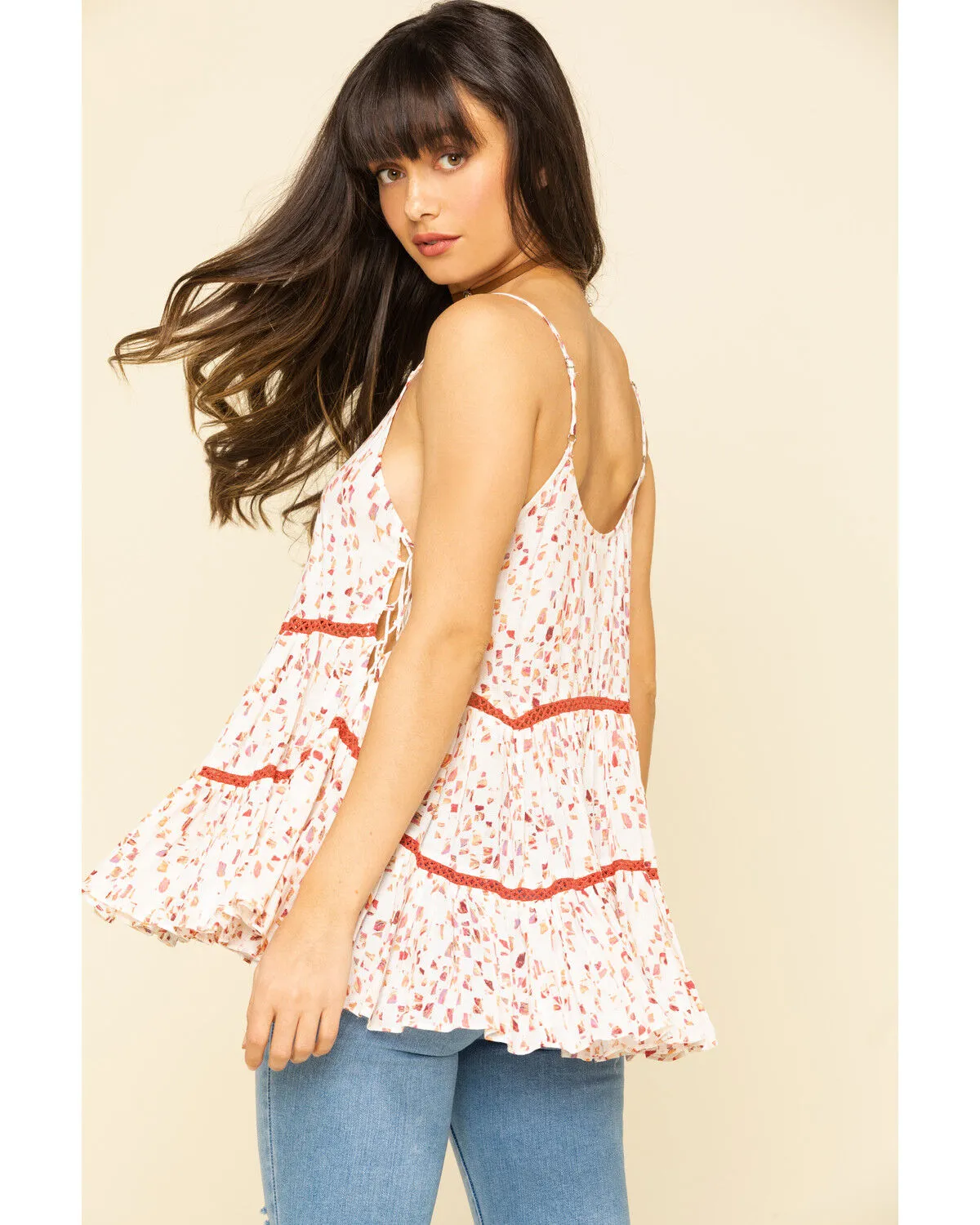 Product Name:  Miss Me Women's Printed Sleeveless Tiered Top