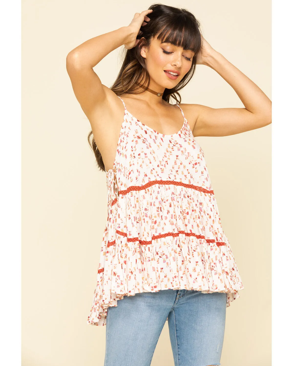 Product Name:  Miss Me Women's Printed Sleeveless Tiered Top