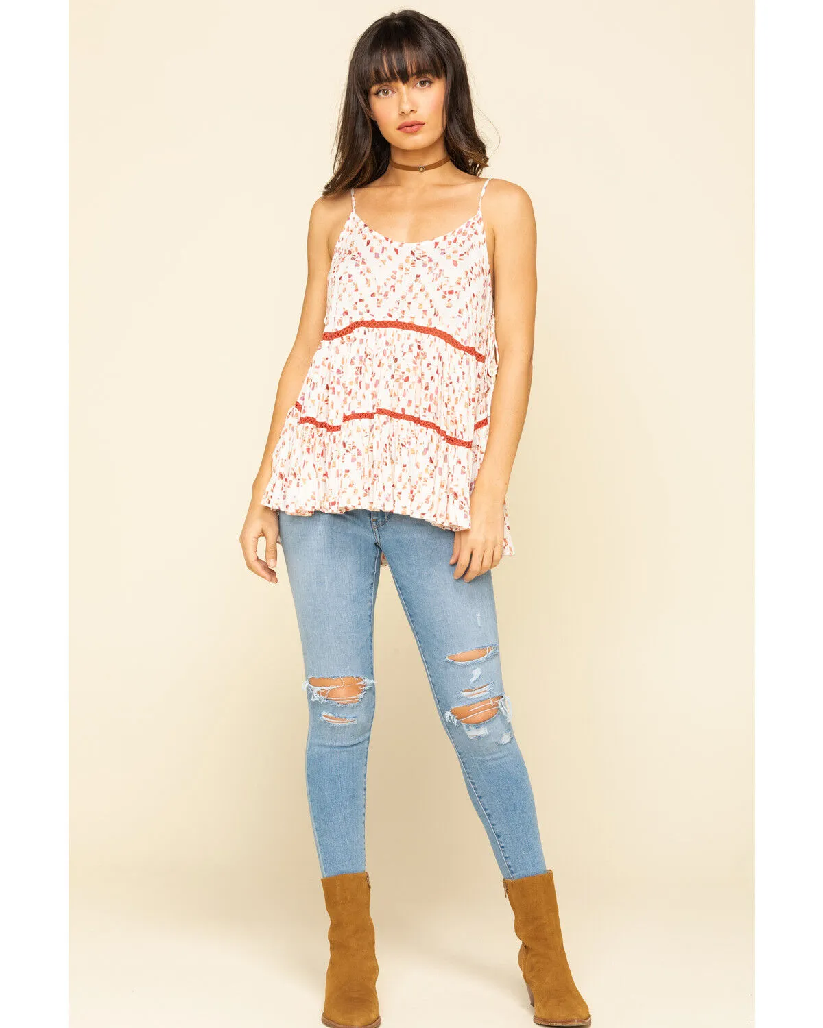 Product Name:  Miss Me Women's Printed Sleeveless Tiered Top