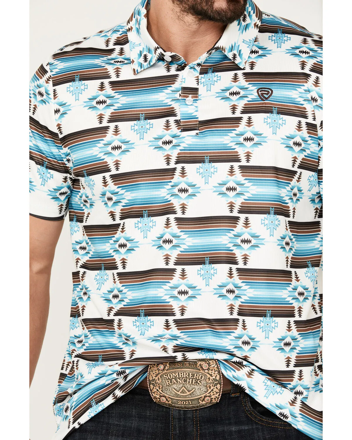 Product Name:  Rock & Roll Denim Men's Boot Barn Exclusive Southwestern Print Short Sleeve Polo Shirt