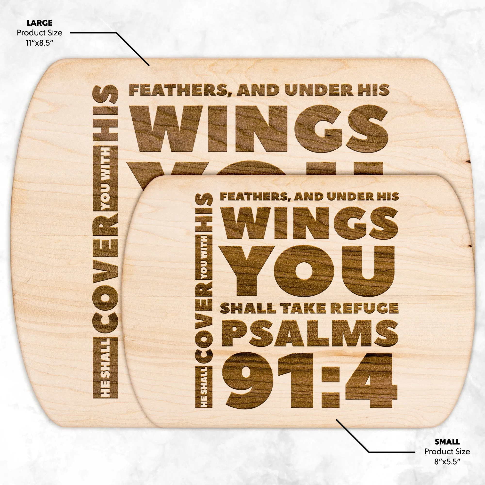 Products Bible Verse Hardwood Oval Cutting Board - Under His Wings You Shall Take Refuge ~Psalm 91:4~ Design 1