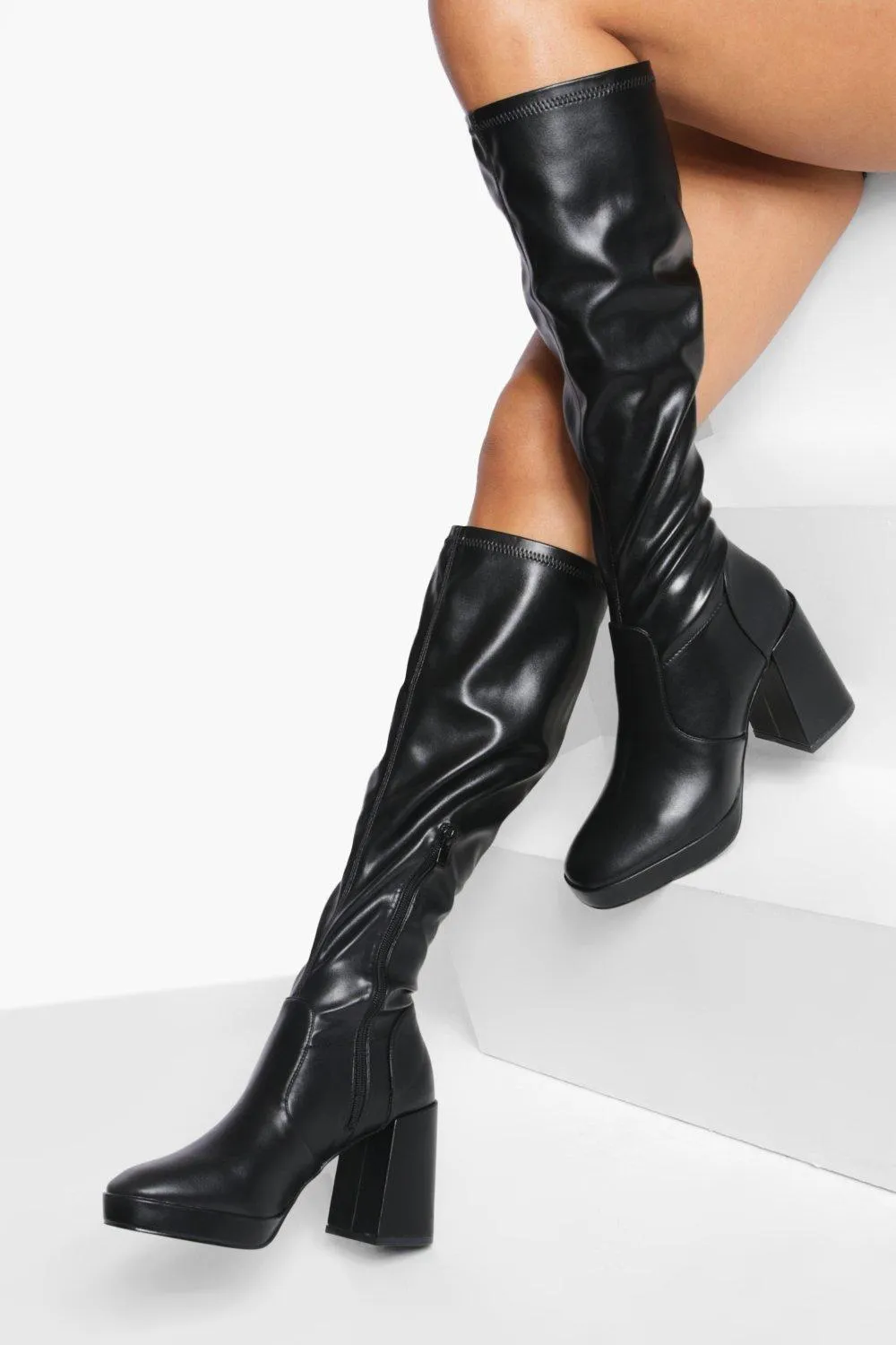 Pu Knee High Platform Boots