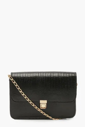 Pu Lizard Front Lock Cross Body Bag