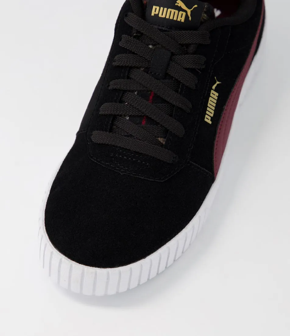PUMA Carina 2.0 Tartan W Black Aubergine Gold Leather Sneakers