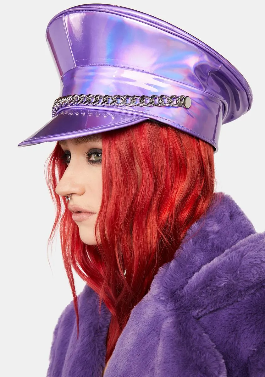 Purple Holographic Chain Captain Hat-