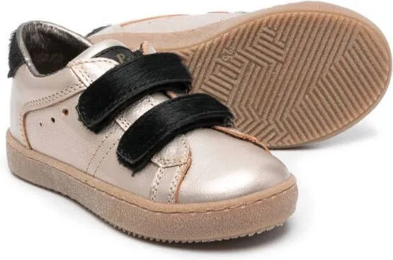 Pépé Kids touch-strap metallic leather sneakers Gold