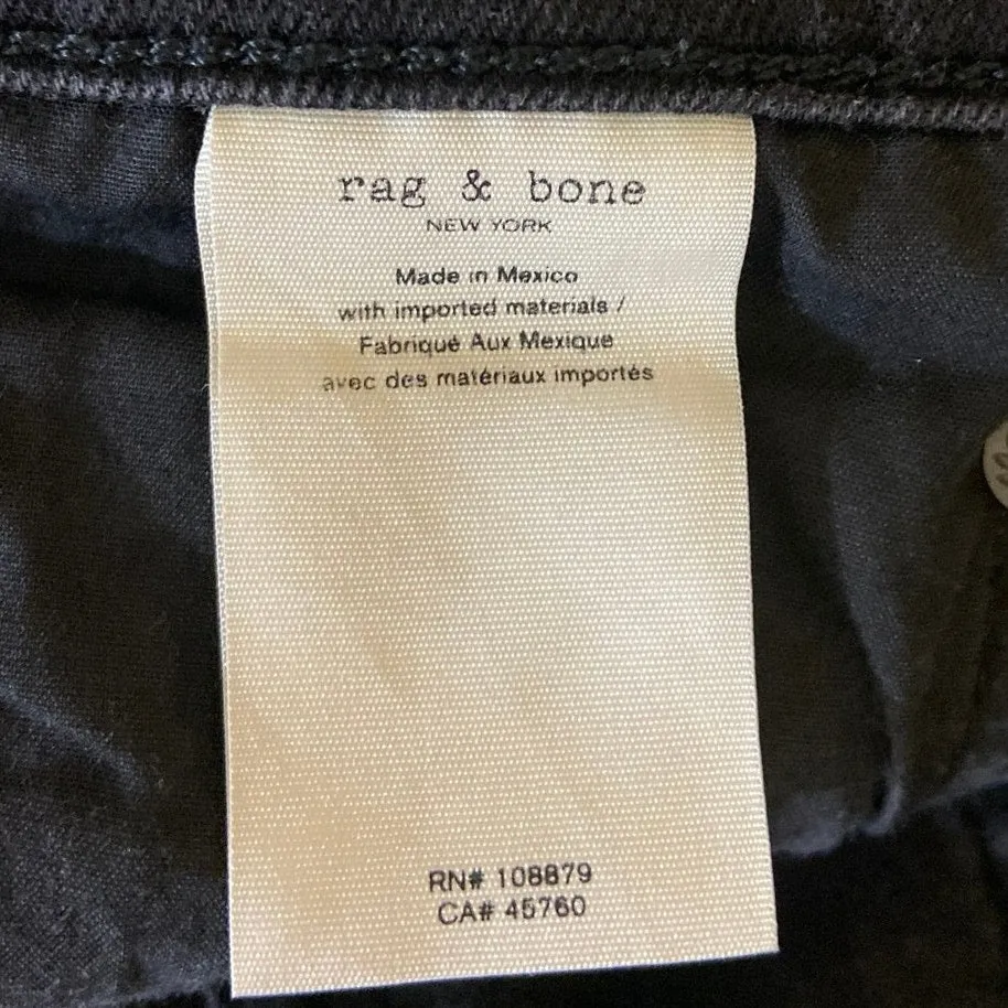 Rag & Bone Black Fit 1 Extra Slim High Rise Skinny Stretch Ankle Denim Jeans 34