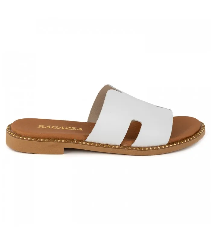 Ragazza Leather Slipper- White 01041