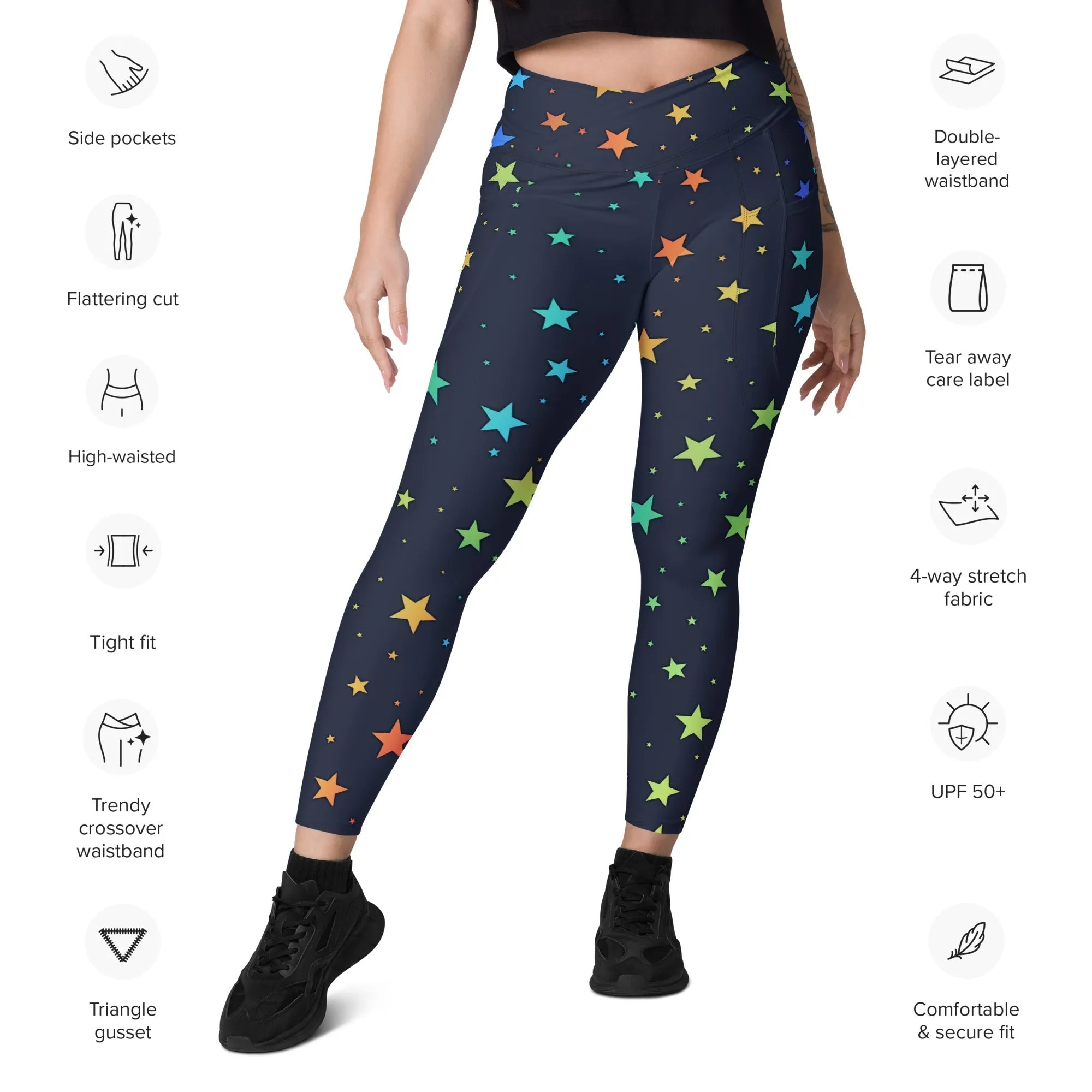 Rainbow Stars Crossover Leggings With Pockets