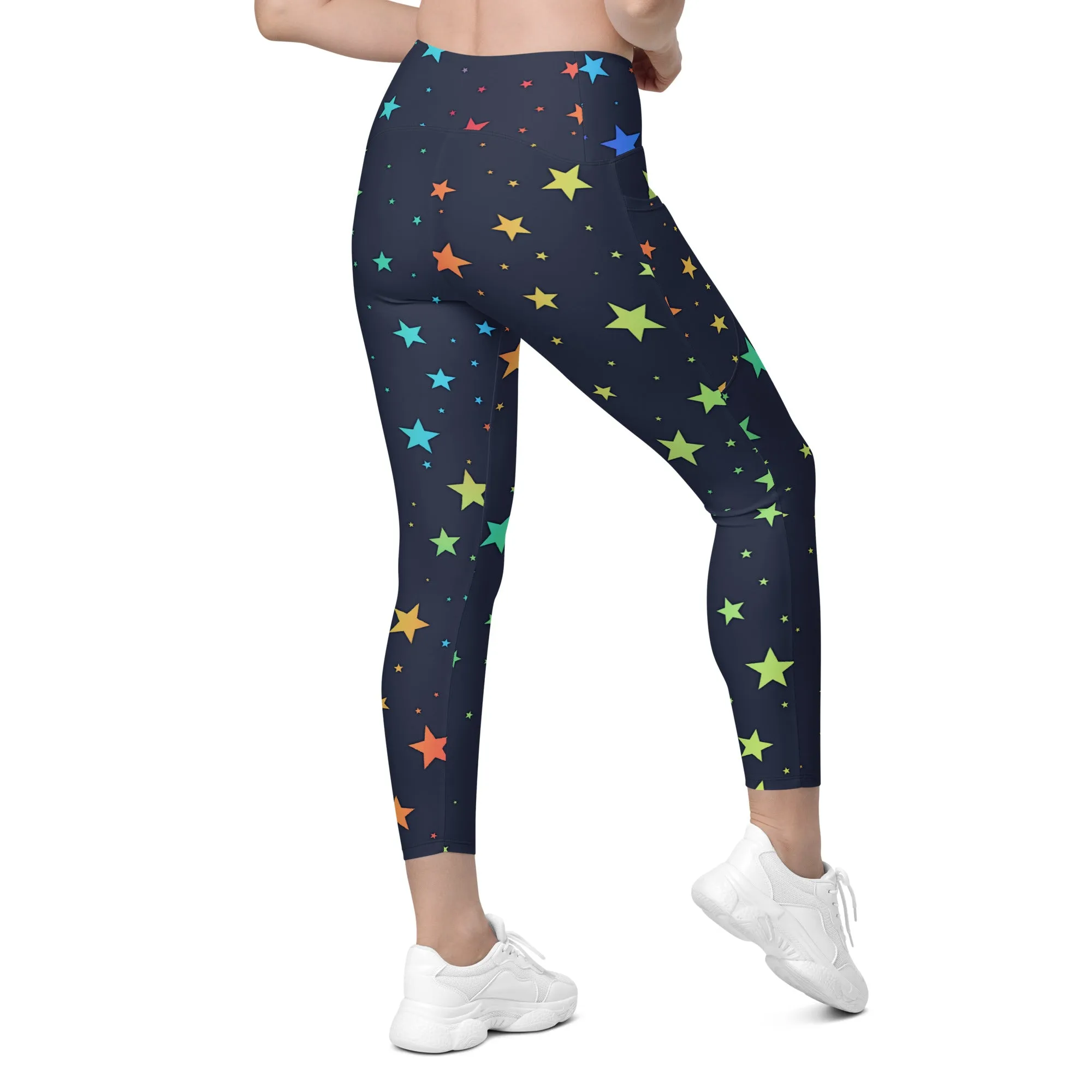 Rainbow Stars Crossover Leggings With Pockets