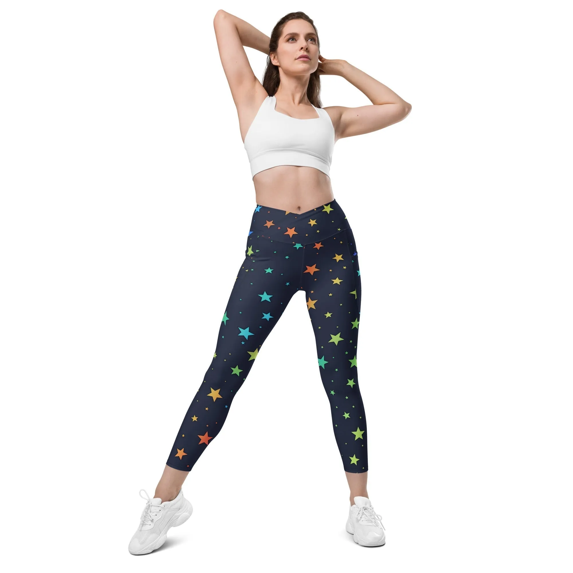 Rainbow Stars Crossover Leggings With Pockets