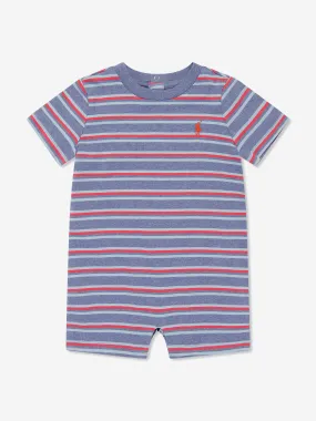 Ralph Lauren Baby Boys Striped Logo Romper in Blue