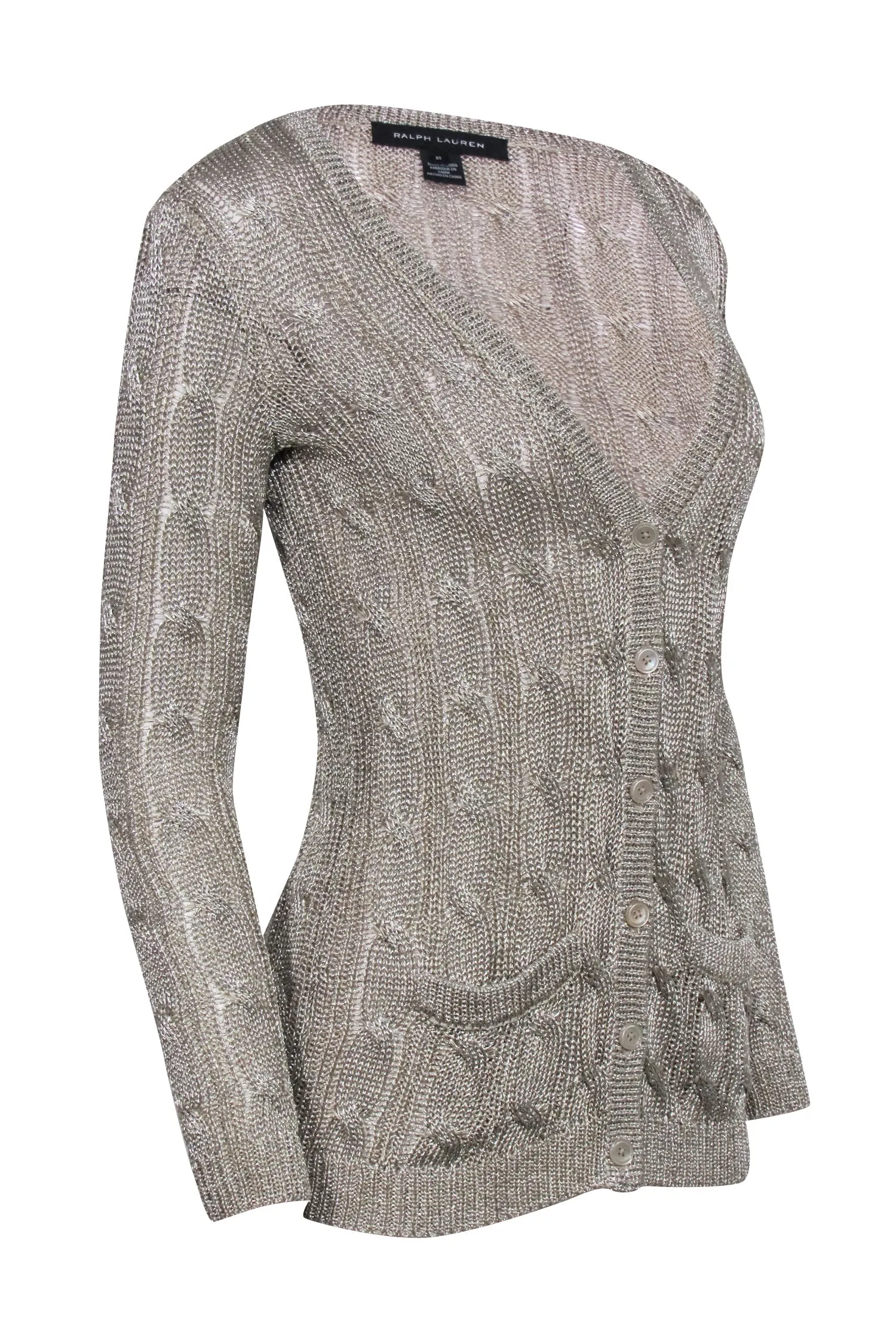 Ralph Lauren Black Label - Gold Metallic Knit Cardigan Sz XS