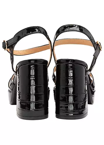 Ravel Black Croc Farran Platform Sandals | Grattan