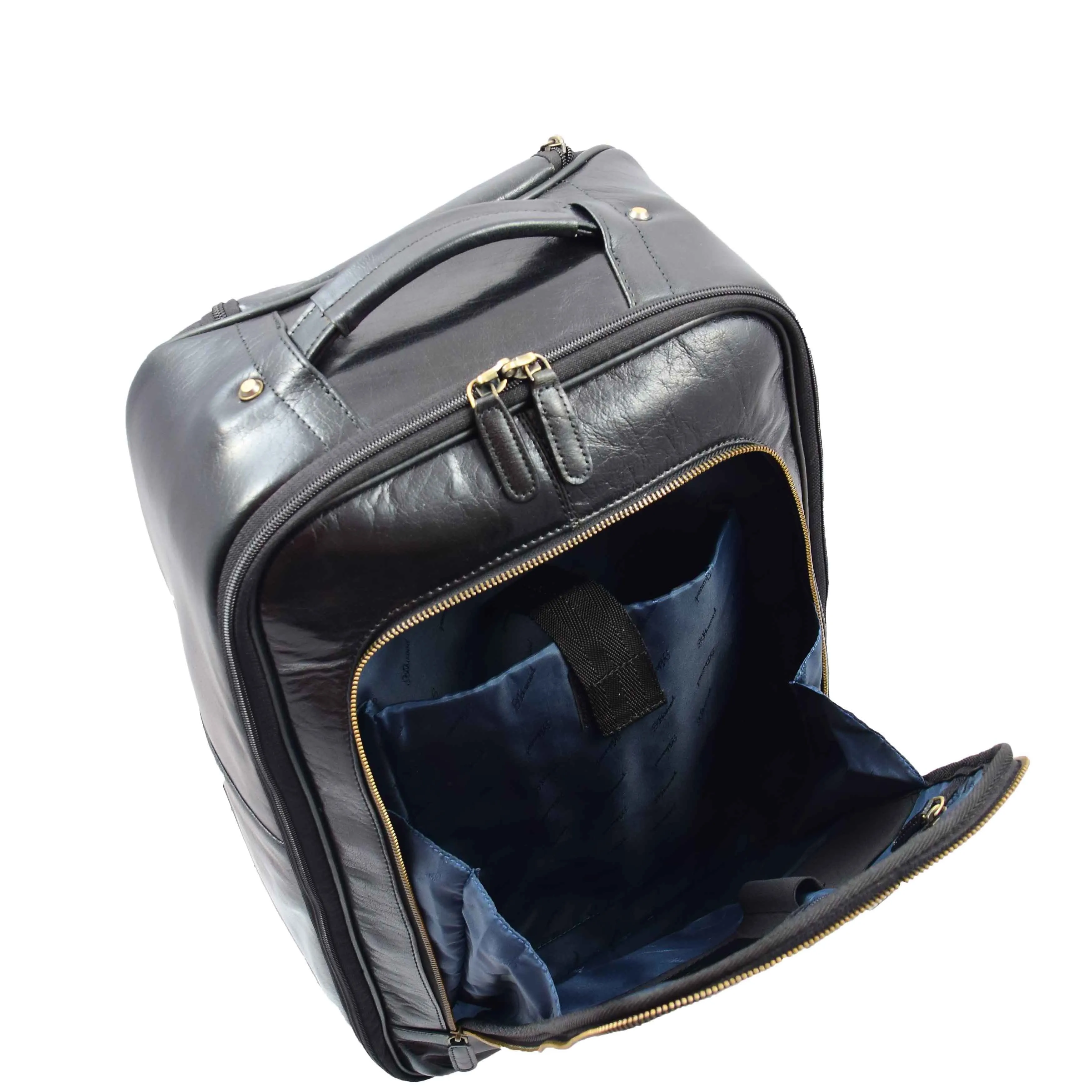 Real Leather Cabin Suitcase Wheeled Trolley Newton Black
