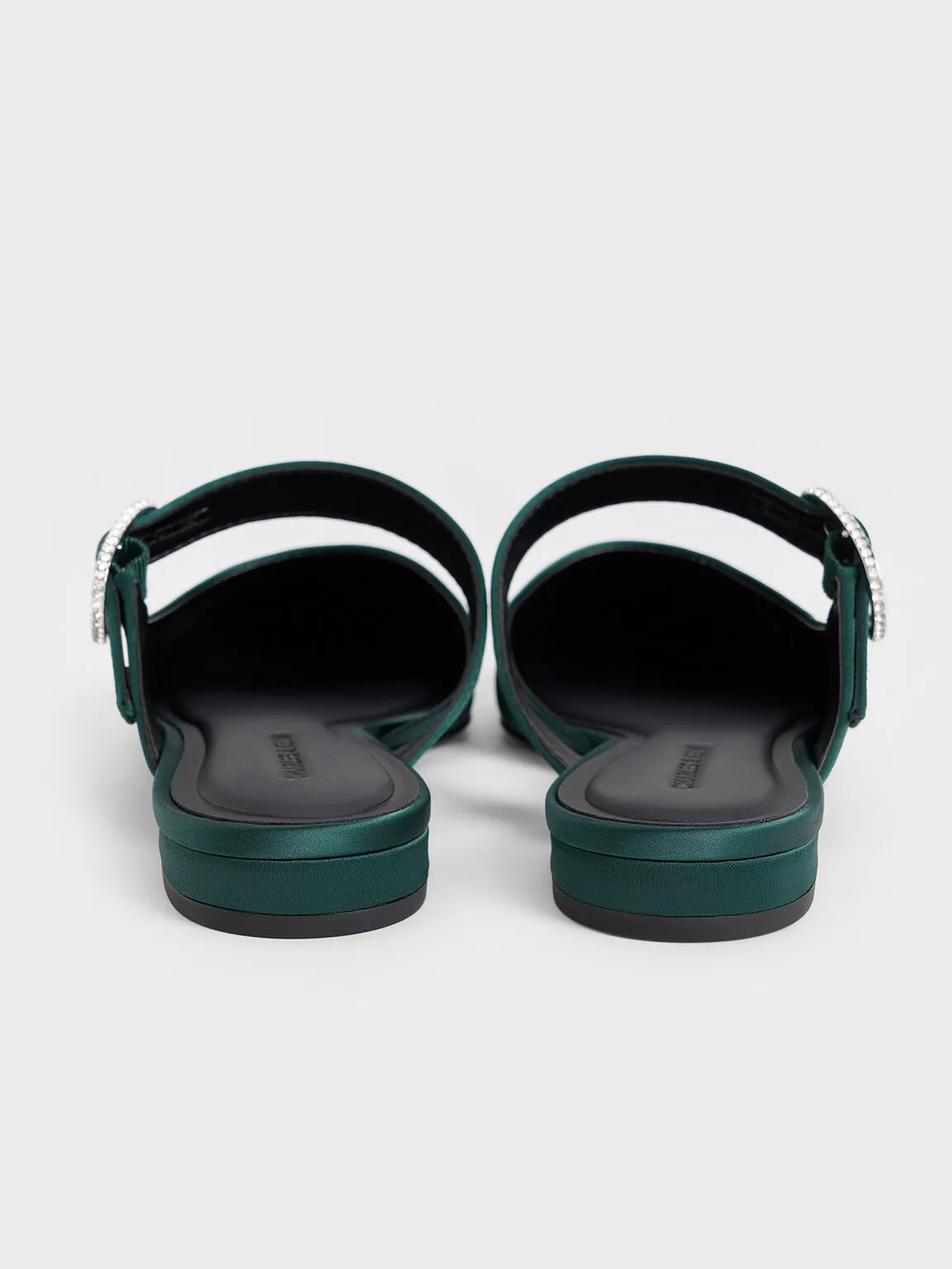 Recycled Polyester Crystal-Buckle Pointed-Toe Mules - Dark Green