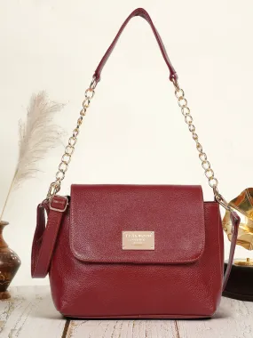 Red Leather Structured Shoulder Bag