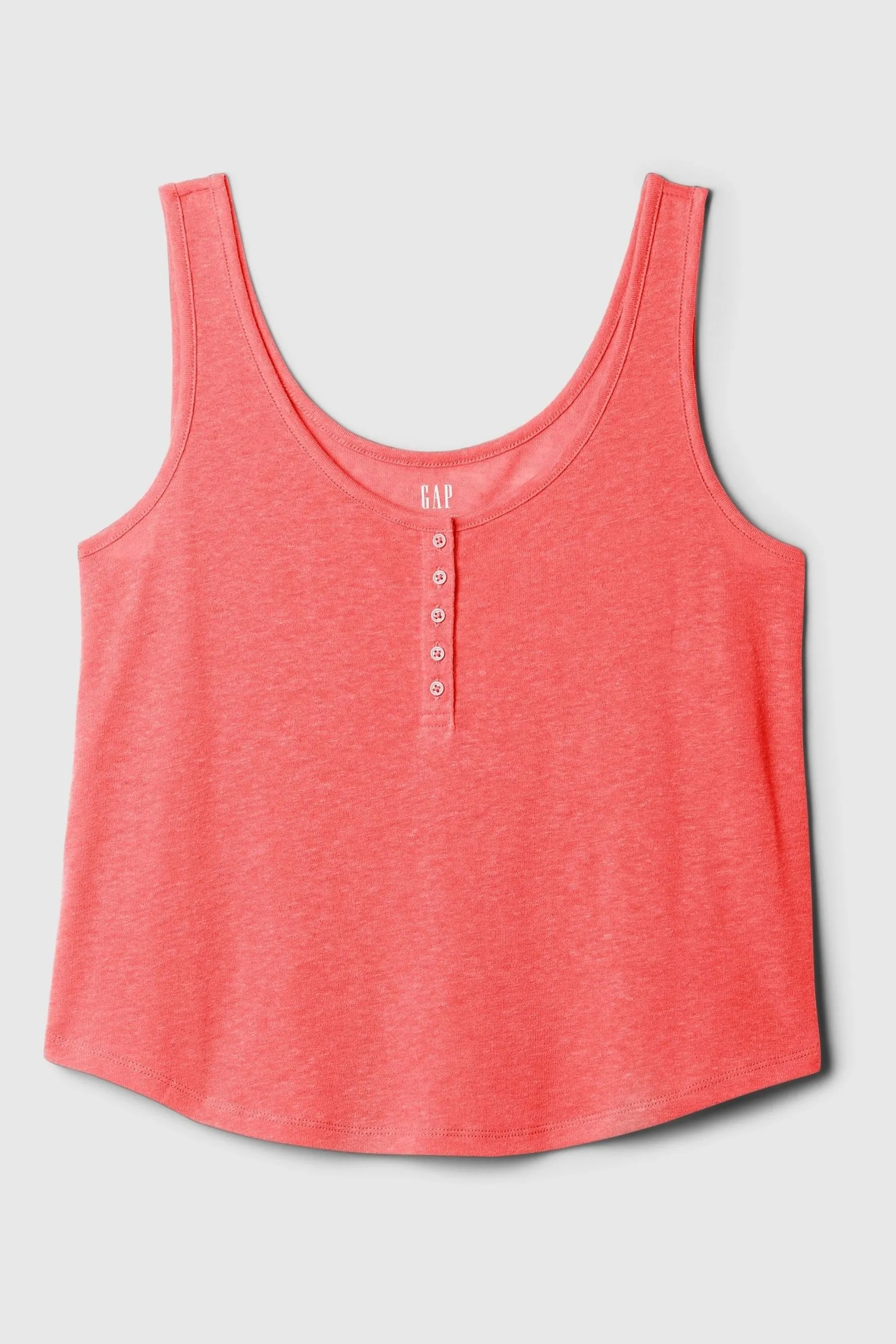 Red Linen Blend Sleeveless Henley Vest Top