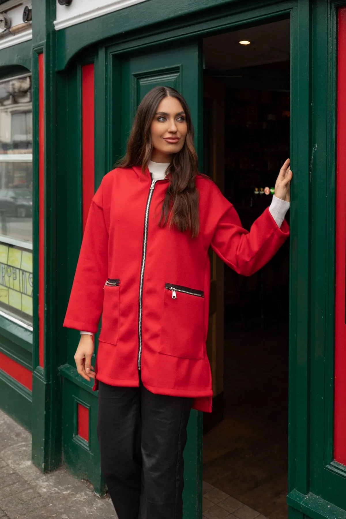 Red Zip Up Jacket With Hood