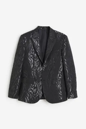 Regular Fit Jacquard-weave jacket - V-neck - Long sleeve - Black/Patterned - Men | H&M GB