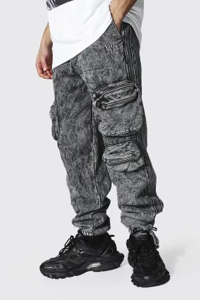 Regular Pintuck Acid Wash Cargo Joggers | boohooMAN UK