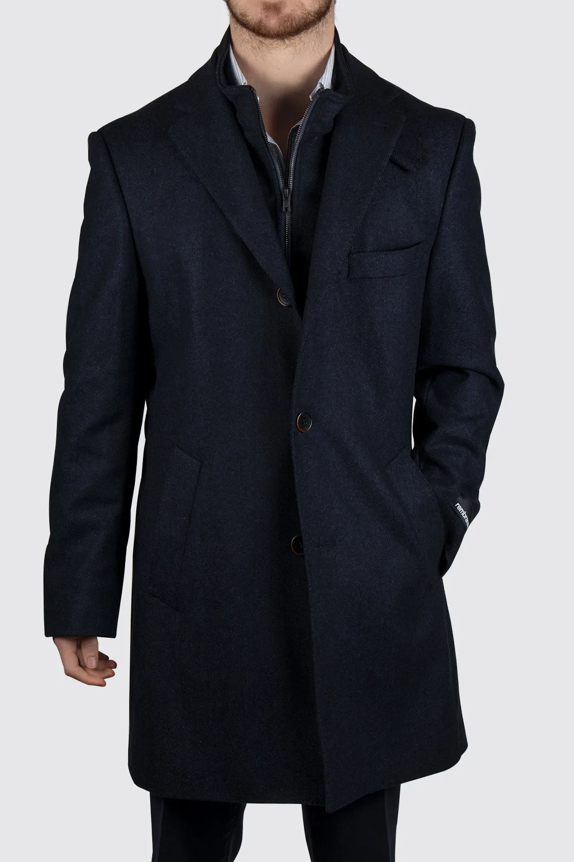 Rembrandt Compton Herringbone Overcoat Navy