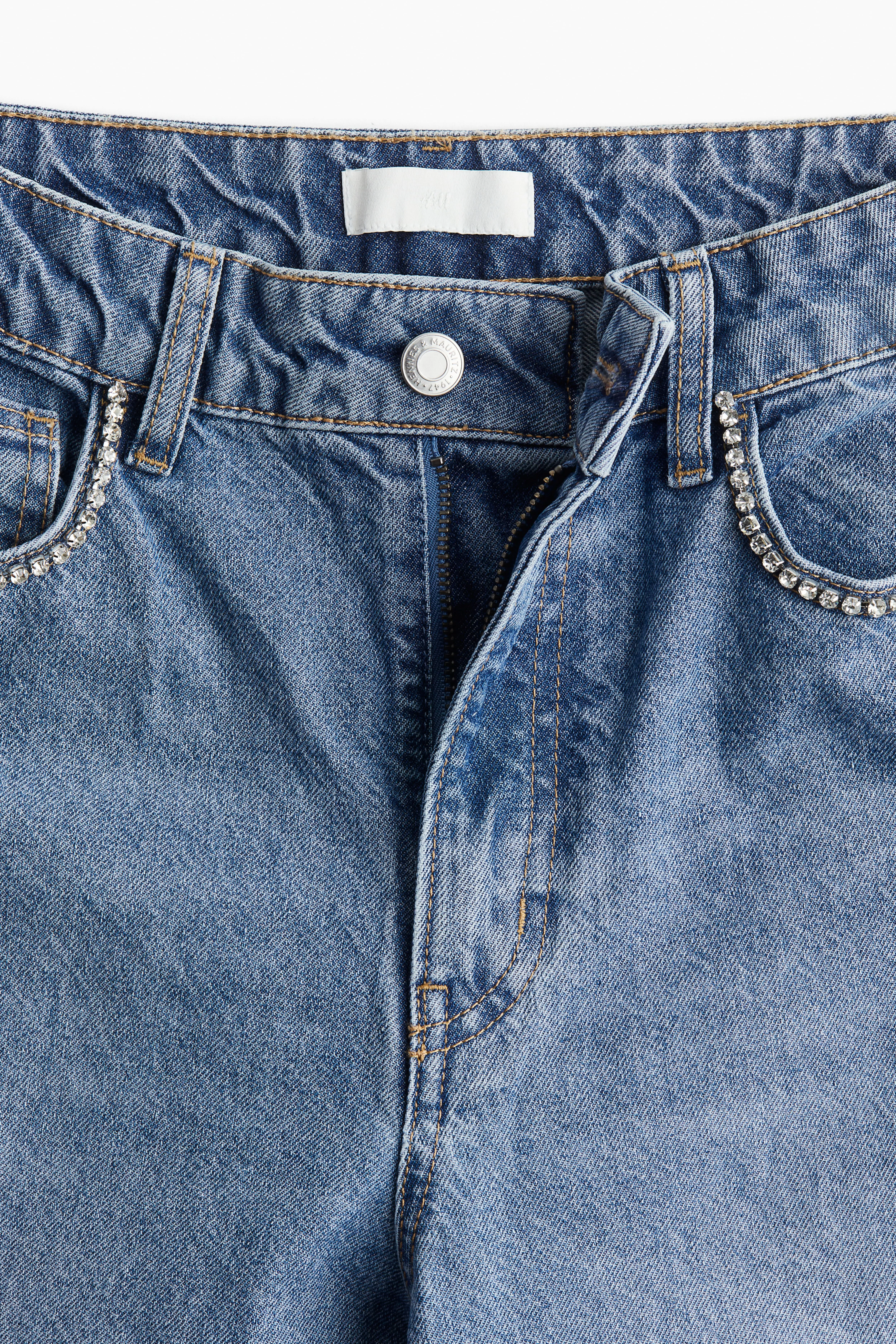 Rhinestone-embellished jeans - High waist - Long - Light denim blue - Ladies | H&M GB